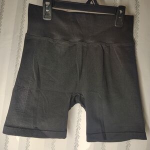 VS PINK ACTIVE Black High-Rise Textured Ribbed Bike Shorts